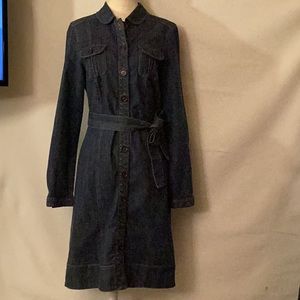 Boden blue denim belted button front long sleeves casual dress # 12 Reg.